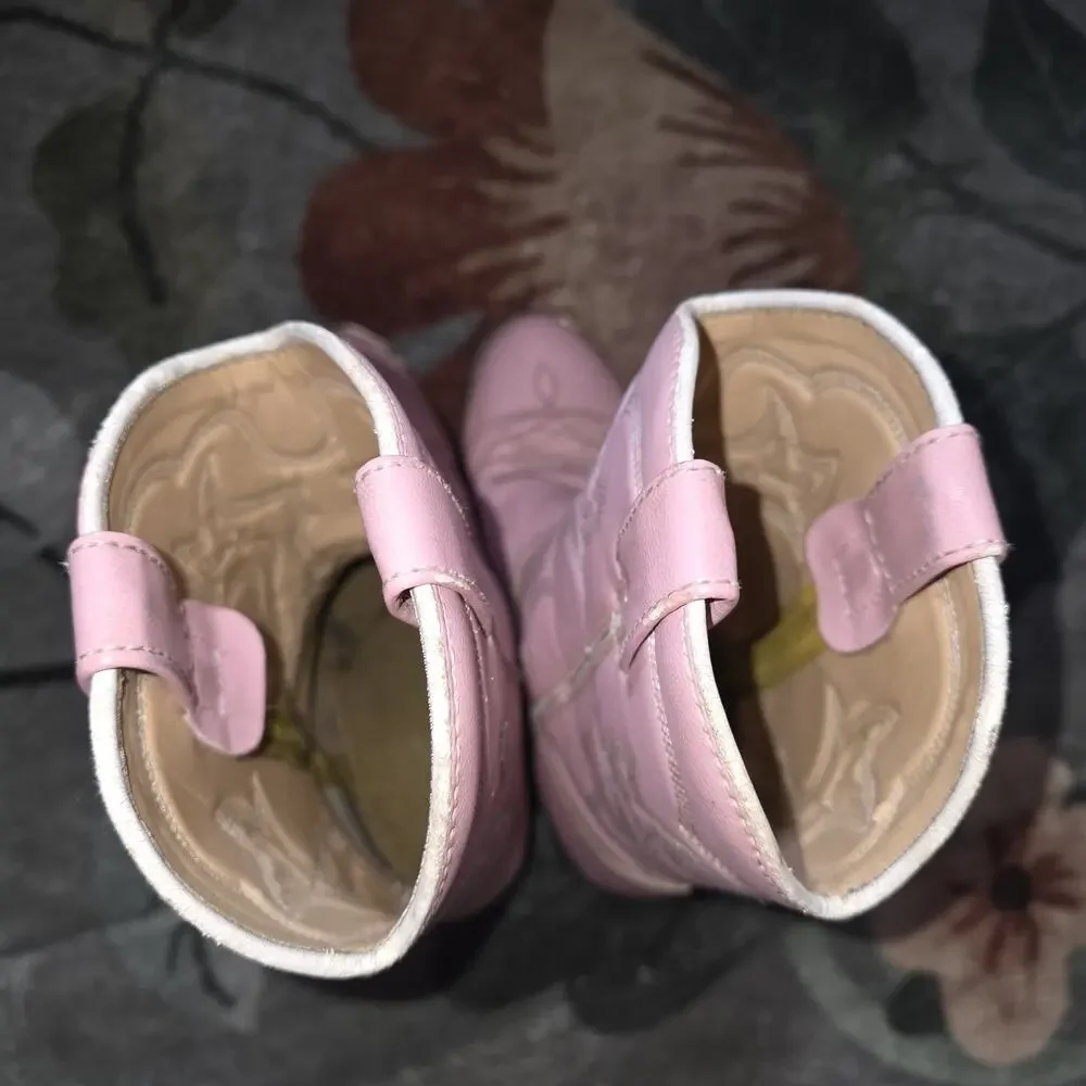 Durango Pink Western Cowgirl Boots Girls Youth Size 2D Faux Vegan Leather Cowboy
